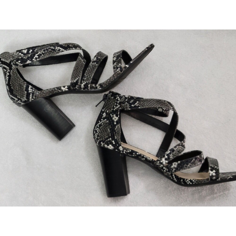 Strappy Heels Size 7 1/2 Snake Print Open Toe Bar III Blythe Block Heel EUC